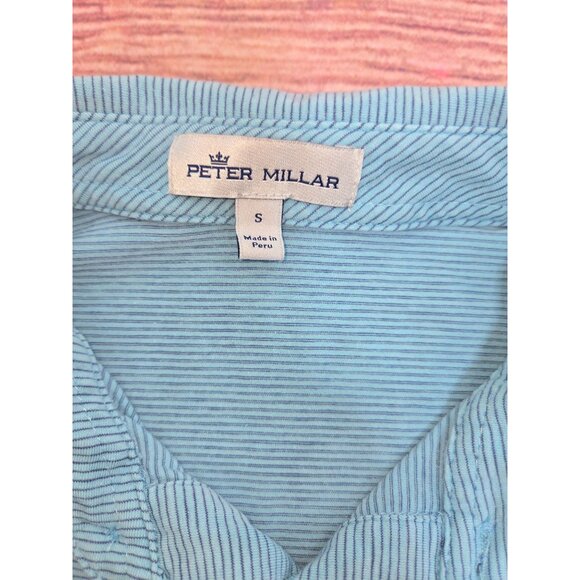 Peter Millar Mens Blue Striped Polo Small Pima Cotton Tencel Blend - Picture 5 of 7